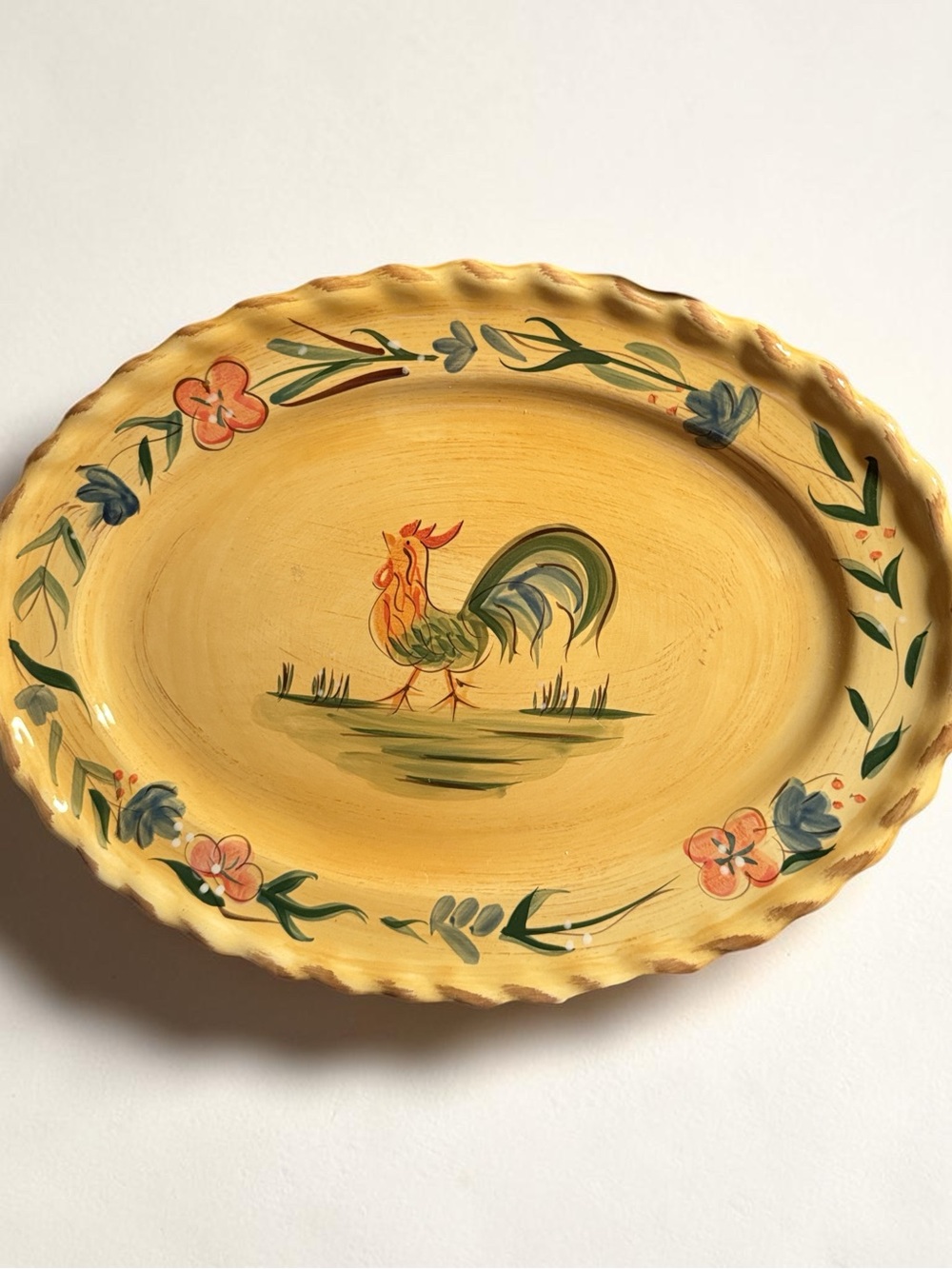 Yellow Rooster Ceramic Serving Platter - Decorative Farmhouse Dinnerware